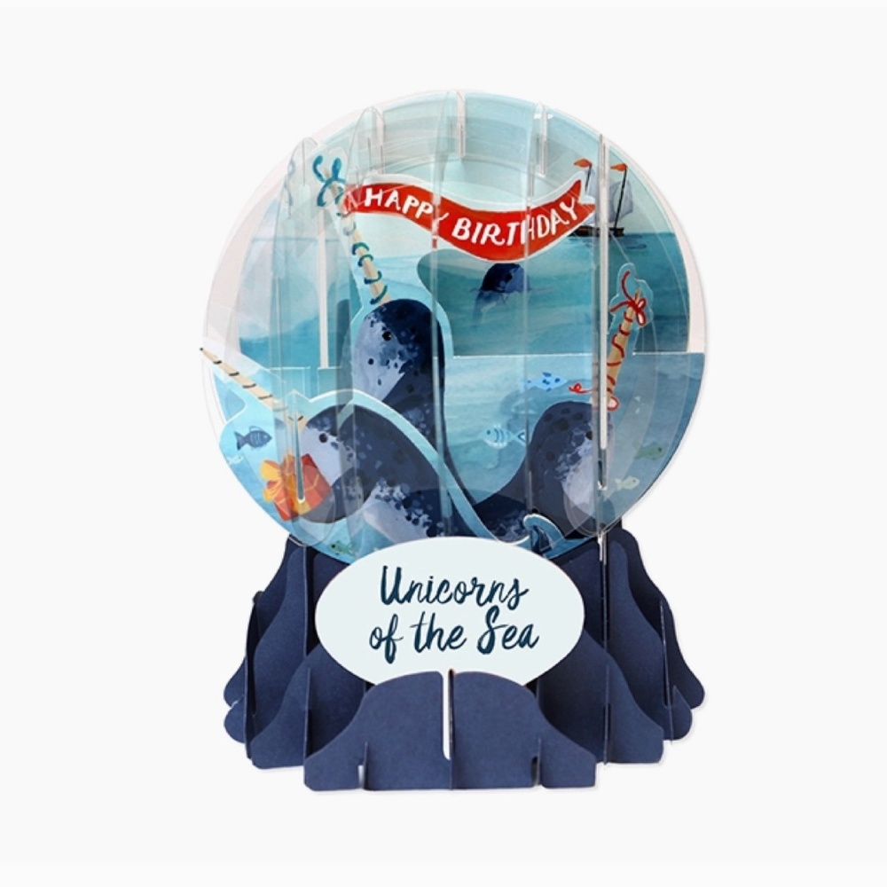 Pop-Up Snow Globe HAPPY BIRTHDAY Greeting Card Narwhals - EG049